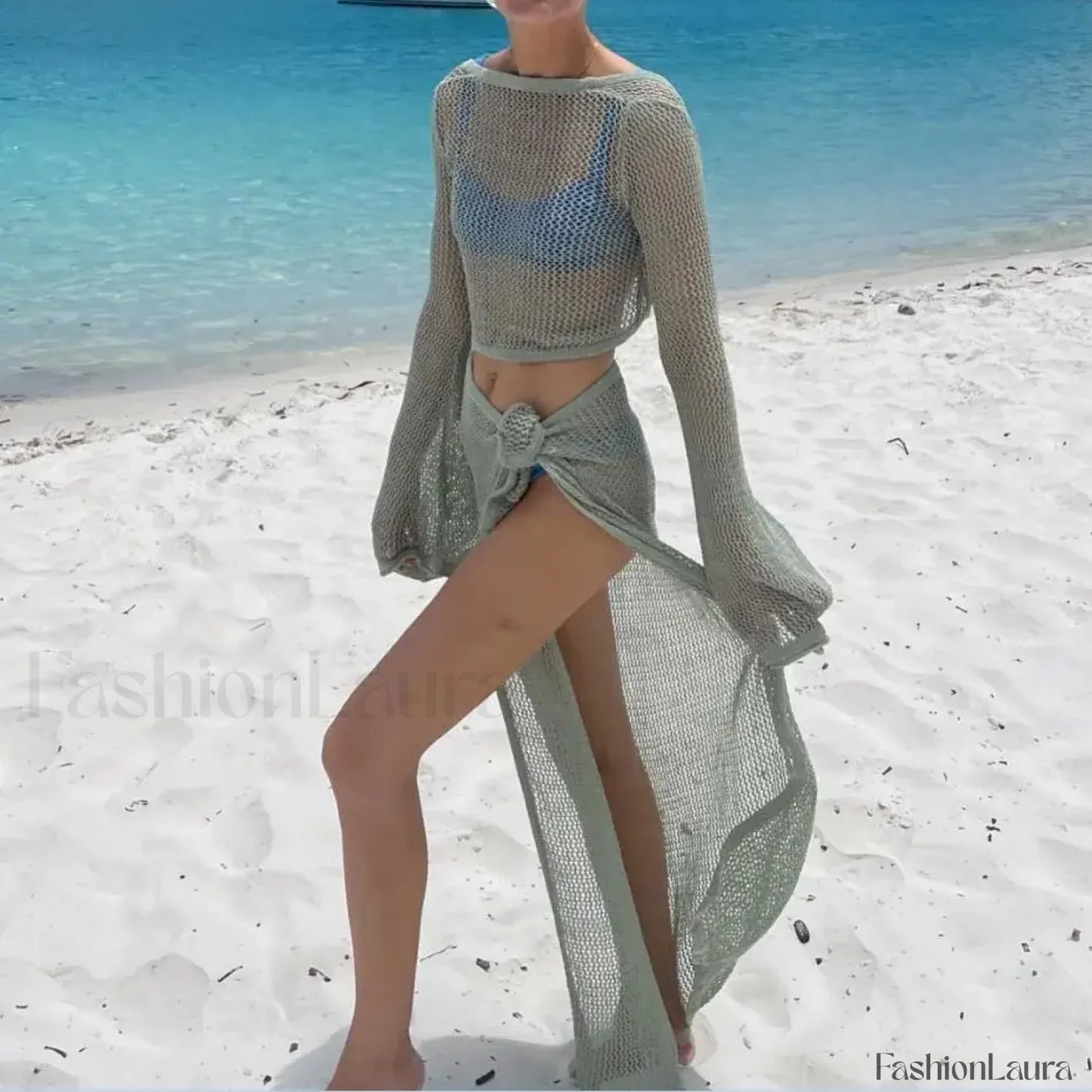 2PC Knit Crop Skirt Cover Up