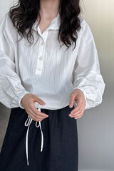 Lapel Collar Hem Drawstring Blouse