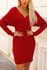 V-Neck Batwing Sleeve Sweater Dress