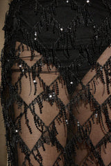 Sequin Fringe Slit Midi Party Skirt