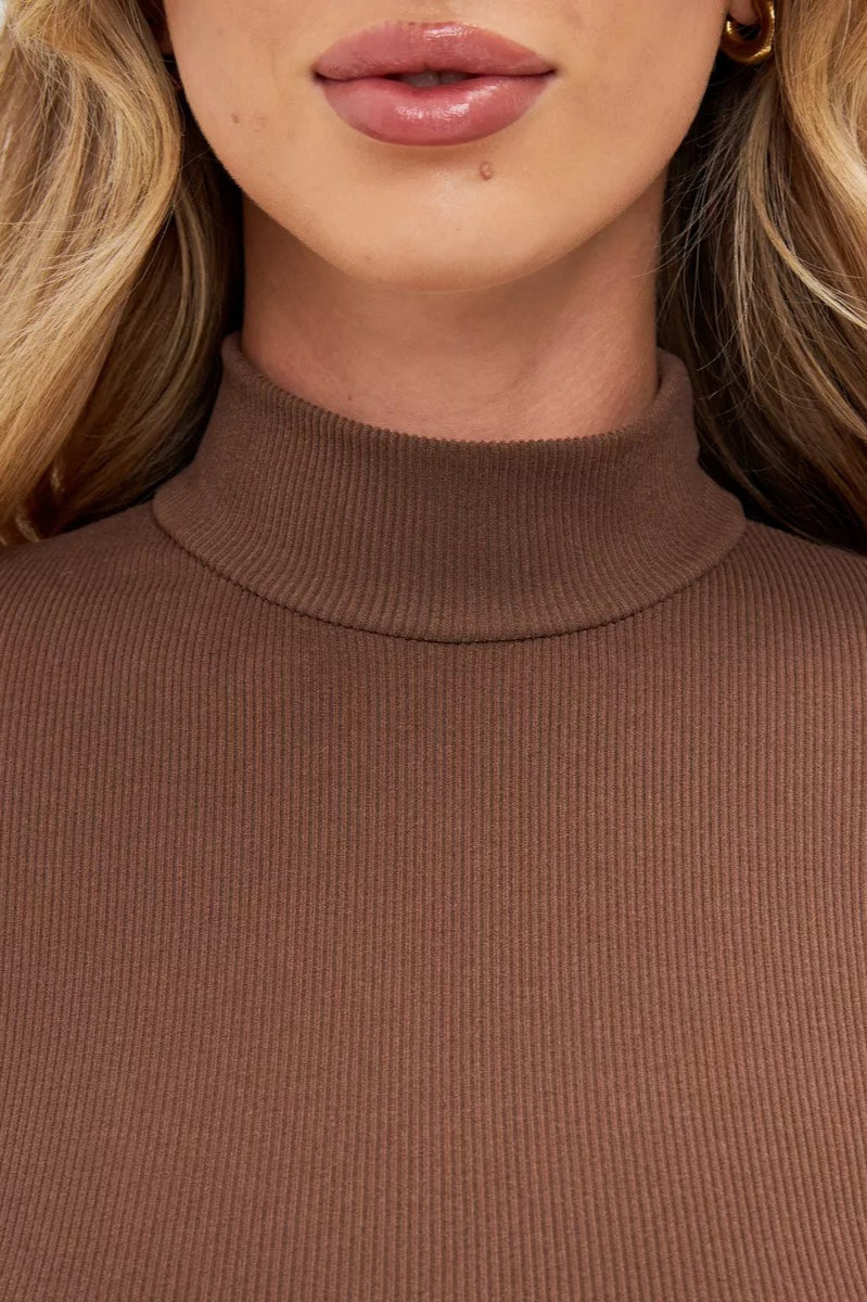 Ribbed Turtleneck Sweater Dress XS / Brown