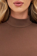 Ribbed Turtleneck Sweater Dress XS / Brown