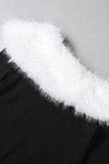 Fur Trim Cold Shoulder Bodycon Dress
