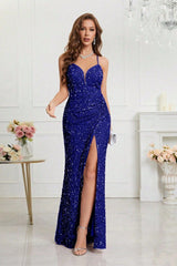 Sequin V Neck Bodycon Formal Dress S / Blue