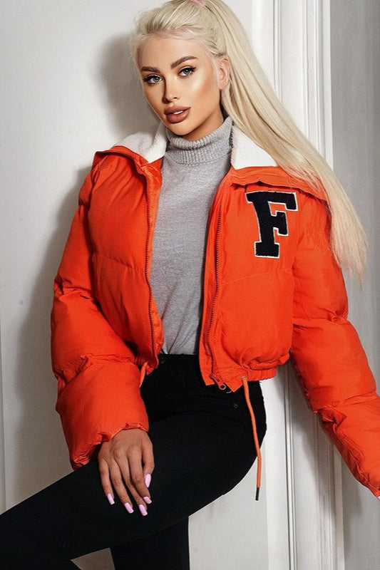 Polar Fleece Patchwork Faux Fur Collar Puffer Jacket