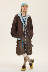 Reversible Stand Collar Colorblock Jacket