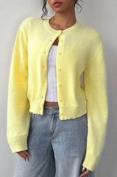 Lightweight Round Neck Button Cardigan S / Yellow