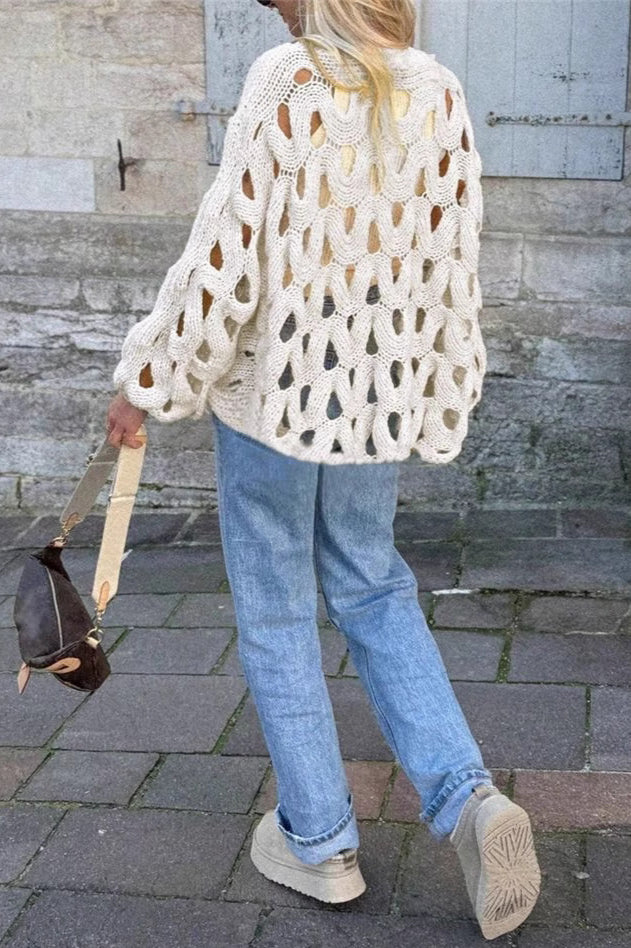 Crochet Knit Hollow Out Pullover Sweater