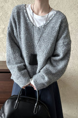 Oversized V-Neck Knit Sweater