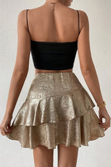 Double Layer Metallic Hem Asymmetrical Skirt