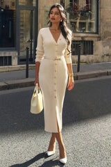 Long Sleeve Button Sweater Dress