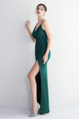 Long Satin Slit Halter Sheath Formal Dress