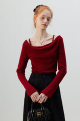 Burgundy Mock Two Piece Knit Top