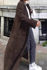 Brown Retro Belted Long Line Overcoat