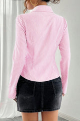 V Neck Striped Long Sleeve Blouse