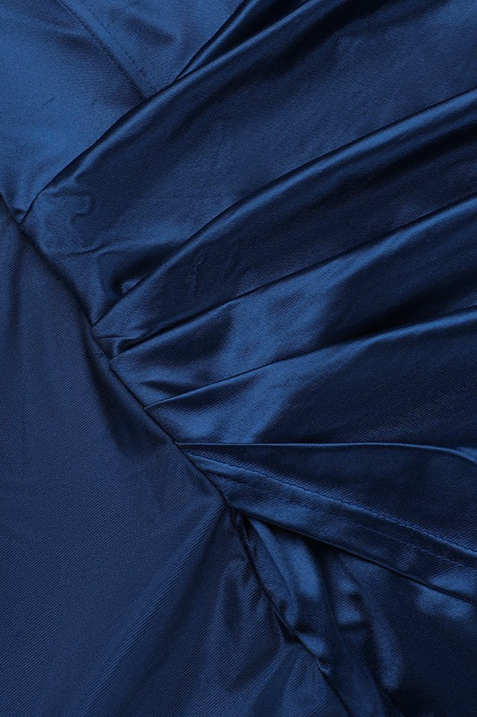 Satin Deep V Corset Slit Formal Dress