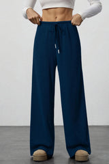 Draped Drawstring Wide Leg Knit Pants