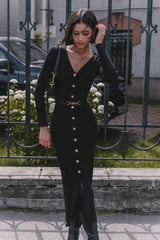 Long Sleeve Button Sweater Dress