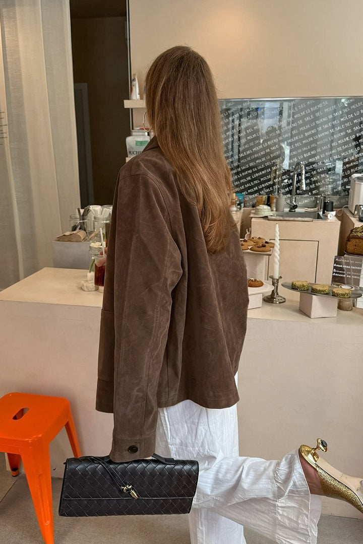 Brown Suede Notch Lapel Jacket