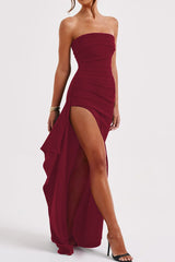 Strapless High Slit Maxi Party Dress S / Claret