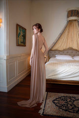 Elegant Satin Slant Neck Sheath Formal Dress