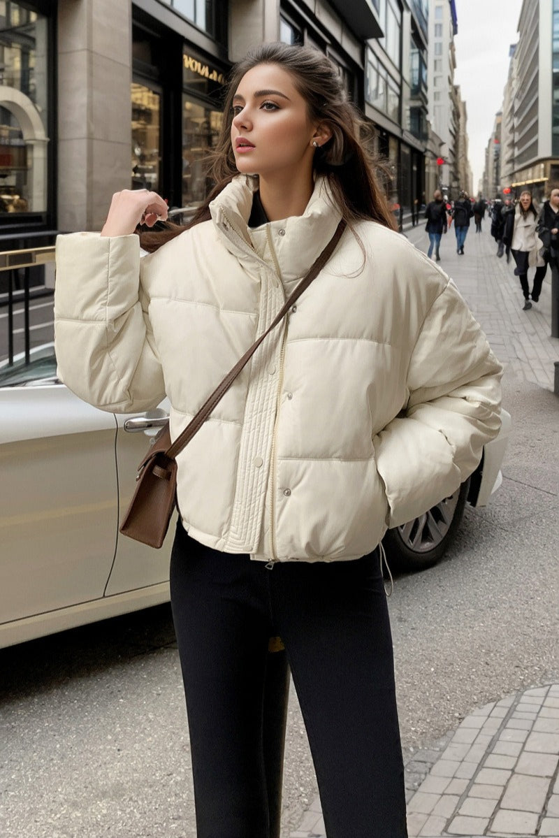 Cropped Faux Leather Insulated Puffer Jacket S / White