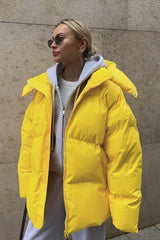 Heavy Duty Zipped Hooded Puffer Jacket S / Yellow
