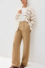 V Neck Striped Cotton Sweater