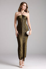 Fringe Halter High Slit Maxi Dress