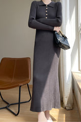 Elegant Collared Maxi Sweater Dress