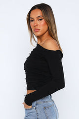Off Shoulder Ruffled Long Sleeve Knit Top
