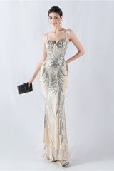 Boned Sequin Embroidered Formal Dress S / Silver