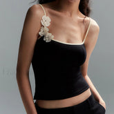 3D Flower Square Neck Crop Top Black / S