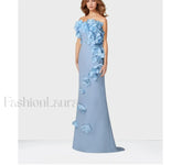 3D Flowers Blue Mermaid Maxi Dress blue / 2
