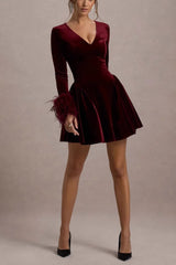 Long Sleeve V Neck Mini Dress