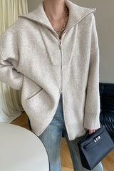 Double Zipper Shawl Collar Sweater