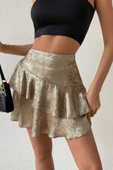 Double Layer Metallic Hem Asymmetrical Skirt