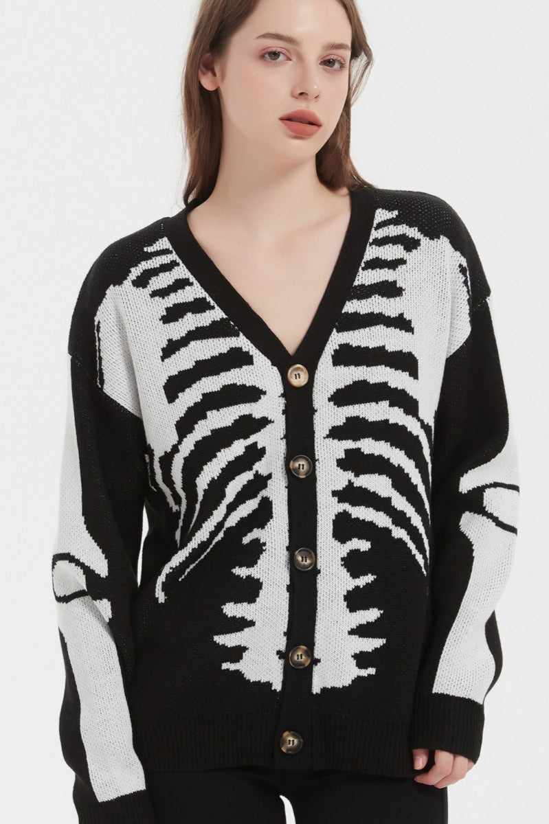 Skull Print Knit Cardigan