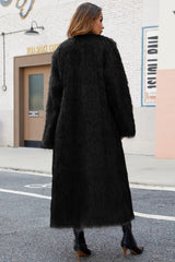 Plush Faux Fur V-Neck Long Overcoat