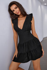 Backless High Waist Ruffle Cocktail Dress