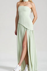 Solid Bustier High Slit Formal Dress S / Green