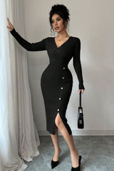 Slim Fit Midi Knit Sweater Dress