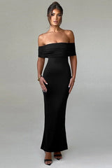 Solid Off Shoulder Ruched Formal Dress