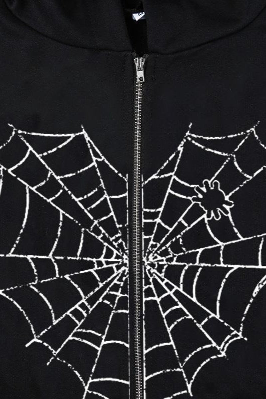 Gothic Spider Web Zip Up Hoodie