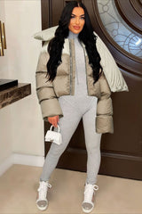 High Neck Scarf Collar Quilted Puffer Jacket S / Khaki