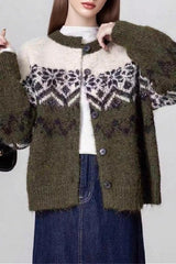 Colorblock Loose Fit Snowflake Knit Sweater