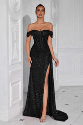 Beaded Bustier High Slit Formal Dress XS / Black