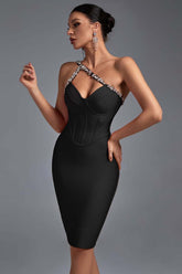Crystal One-Shoulder Bandage Cocktail Dress S / Black