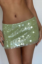 Solid Color Sequin Fitted Party Mini Skirt