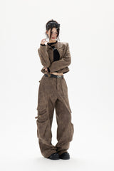 Cropped Biker Style Leather Jacket